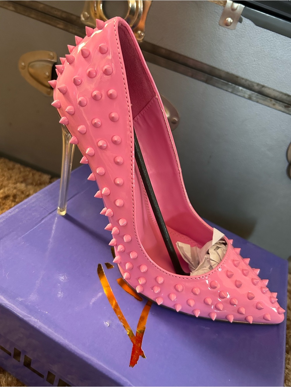 Pink Spike-Embellished Stiletto Pump - Women's Fashion Heel